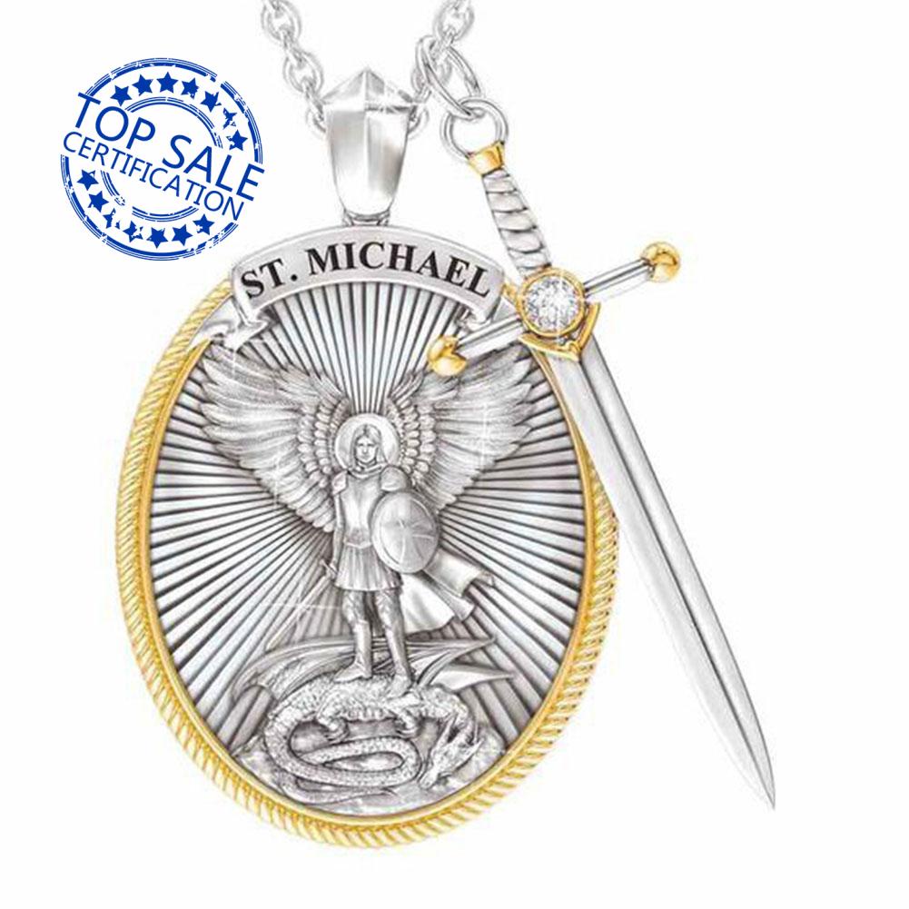 สร้อยคอไวกิ้งสแตนเลส Archangel Saint Michael Me Cross Jewelry Faith Angel Wing W9G8