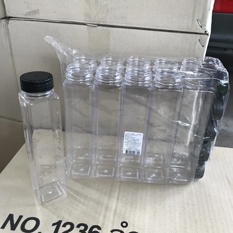ขวด PET ทรงเหลี่ยม ทรงกระบอก 350ml. 11ออนซ์ RW.2286 4.5x4.5x20.2cm.แพ็ค10ใบ