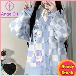 SANRIO Angelcity※ เสื้อคาร์ดิแกนกันหนาว แขนยาว กระดุมแถวเดียว เข้ารูป ปักลาย Cinnamoroll Kuromi สําหรับผู้หญิง