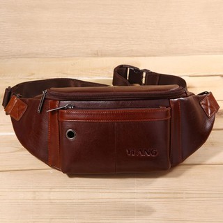 YUNO กระเป๋าคาดเอว-คาดอก หนังแท้ Genuine Leather Men chest bag Waist bag Fashion Bum Bag Cross body out door bag