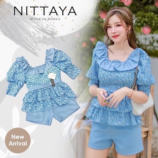 งานป้าย NITTAYA เซ็ตเสื้อฟ้าลายดอกแขนตุ๊กตา