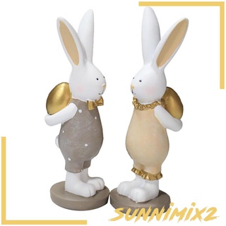 2 Pieces Rabbit Statue Easter Egg Bunny Figurines Tabletop Decor Kids Gifts