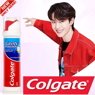 Colgate Cavity Protection Regular Pump Toothpaste 130g ยาสีฟันคอลเกตสูตรพิเศษในขวดดีไซน์ใหม่รูปแบบหัวปั๊ม สินค้านำเข้า