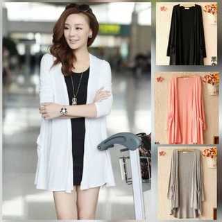 ✨พร้อมส่ง✨ เสื้อคลุมตัวยาวผ่าหน้า ผ้าเด้งใส่สบาย มีกระเป๋าด้านข้าง