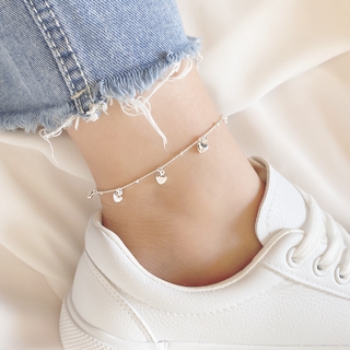 ราคากำไลข้อเท้าเงิน Fashion Heart Tassel Anklet Charm Foot Chain Silver Beads Ankle Anklets for Women Girl Jewelry Gifts