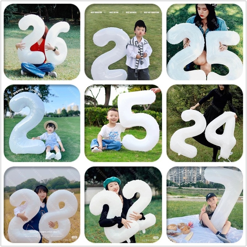 ลูกโป่งฟอยล์สีขาว ตัวเลข 32 นิ้ว สําหรับตกแต่งงานวันเกิด เบบี้ชาวเวอร์ งานแต่งงาน เทศกาล