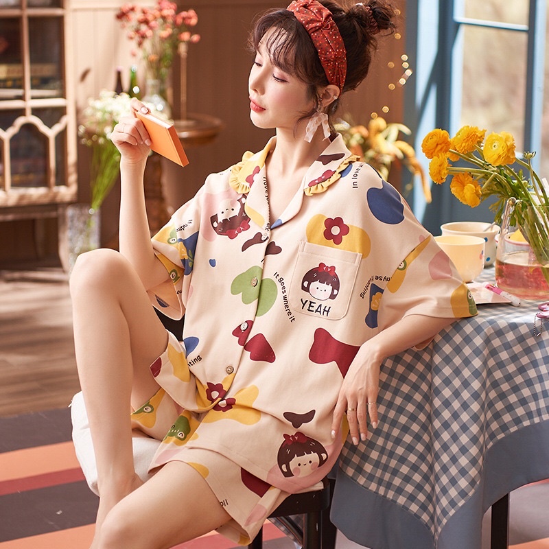 ชุดนอนลายน่ารักสดใส ᴄᴏʟᴏʀғᴜʟ สีครีม พาสเทล พร้อมส่ง