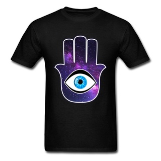 ผ้าฝ้ายแท้ คอลูกเรือGalaxy T-Shirt Trippy Hamsa Hand Mens Slim Fit Fashion  TshirtS,4XL