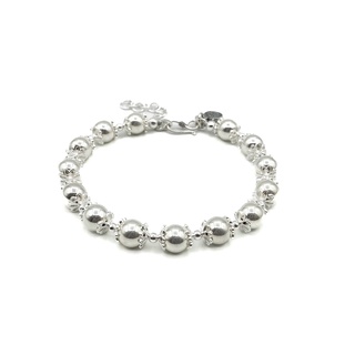 สร้อยข้อมือเม็ดประคำเงินขัดขาว ฐานดอกไม้ เงินแท้ 92.5% : DSP 925 Sterling Silver Beads Bracelet [CFS0001]