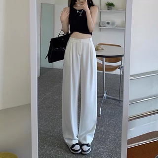 พร้อมส่ง☁️(กระดุมสีใหม่ตามรูปสุดท้าย🙇🏻‍♀️)กางเกงขายาว กางเกงสีขาว เสื้อผ้าสไตล์เกาหลี กางเกงเอวสูง