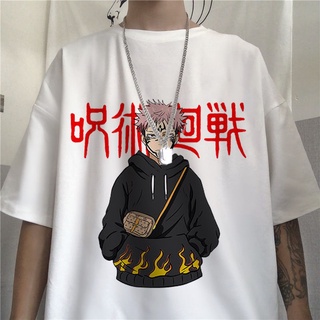 【ผ้าฝ้ายแท้】อะนิเมะ WOmen tshirt Jujutsu Kaisen Yuji Itadori พิมพ์ Unisex แขนสั้น Casual T-shirt