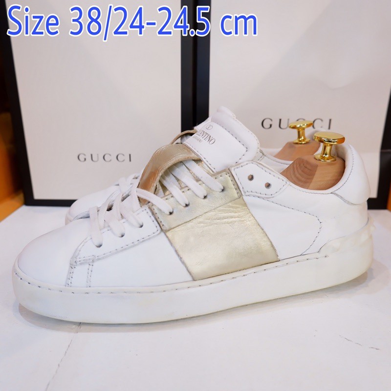 Valentino Open Low Top Sneaker in White & Gold