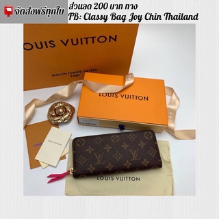 [งานออ ริ]🔥ห ลุ ย ส์ กระเป๋าสตางค์ใบยาว สีน้ำตาลลายดอกด้านในสีชมพูเข้ม 19cm. 🔥ภาพถ่ายงานจริงทุกภาพค่ะ