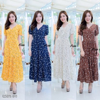 Maxidress ยาวคอวีลายดอกทรงตุ๊กตาน่ารัก ใส่แล้วสวยดูดีมีราคา ต้องมีแล้วหละแบบนี้