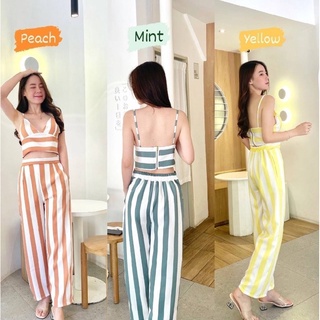 New in~*🎉🎉🎉 Zippy Tank Set  ชุดเซ็ตครอปสายเดี่ยวเสริมฟองน้ำช่วงอก ด้านหลังมีซิปแบบเปิด มาพร้อมกับกางเกงขายาว เอวยางยืด