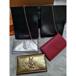 New YSL Silver Metallic Leather Belle de Jour Wallet on Chain Crossbody 9 นิ้ว