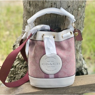 Coach  #C7964 Dempsey Bucket Bag 19 ขนมจีบ ผ้าลาย c คาดลายน้ำตาล / คาดชมพู