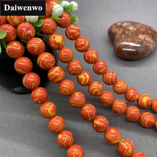 Red Yellow Stripe Turquoise Beads สีแดงสีเหลืองลายลูกปัดสีเขียวขุ่นหินรอบ 4-12 มิลลิเมตรพลอยหลวม Spacer DIY