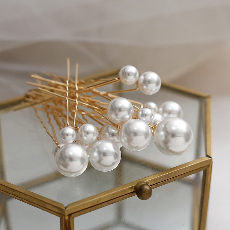 งานแต่งงาน Tiara Disc ผม Elegant Pearl ผมส้อมเจ้าสาว U-รูป Hairpin หวีผมลูกปัดคลิปผมอุปกรณ์เสริม - รูปที่ 3