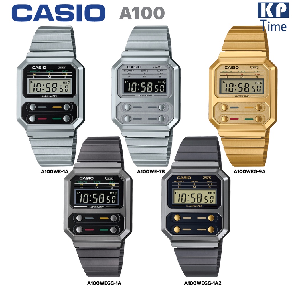 Casio นาฬิกาข้อมือผู้หญิง สายสแตนเลส รุ่น A100WE ของแท้ประกันศูนย์ CMG