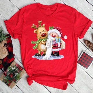 Christmas Xmas Cartoon Printed Tops Women Red T Shirt Tshirt New Year T-shirt Fashion Harajuku Tee Shirt Femme 471