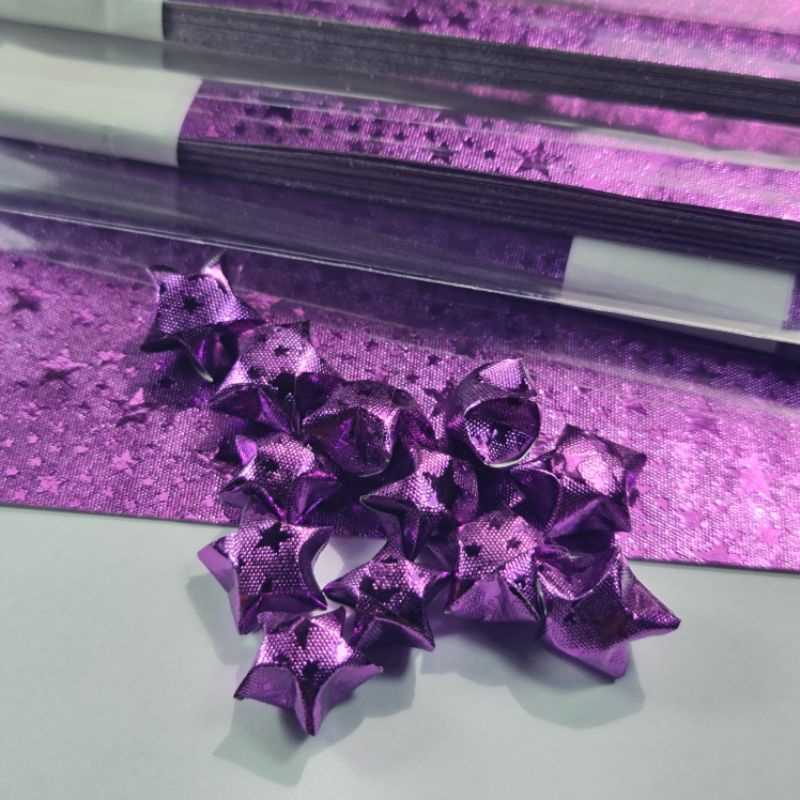 กระดาษพับดาว เงาวาววับ กระดาษเรนโบว์ จำนวน 50 แผ่น สี Purple star