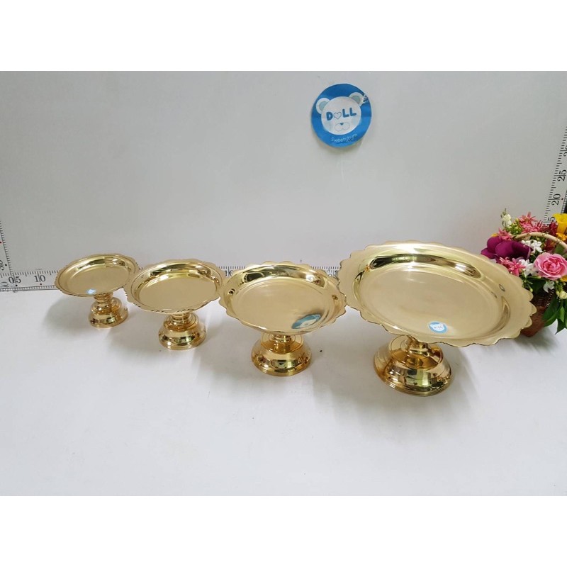 Brass byfa โตกหล่อใหม่ พานขันโตกทองเหลือง พานตั้งฐานสูงโตกตั้งวาง สิ่งของวัตถุมงคล มี4ขนาด 6,7,9,12 นิ้วงานทองเหลืองแท้