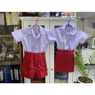 ชุดนักเรียนอนุบาลชาย หญิง สีกรมอ่อน,สีแดง