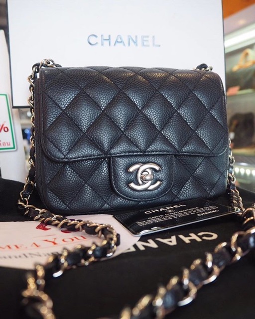 กระเป๋าชาแนล Chanel Mini 7” Black Caviar SHW Holo13 สภาพสวยมาก
