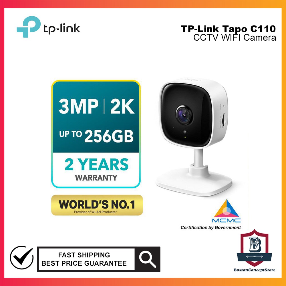 TP-Link Tapo C110 3MP 2K ความละเอียดกล้องวงจรปิด WIFI กล้องพร้อมความปลอดภัย CLOUD และ Sirim Certific