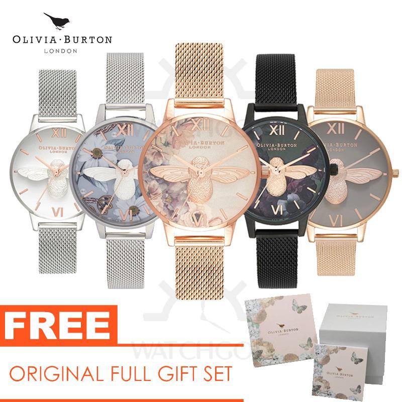 Cod Olivia Burton 3D Bee รองเท้าผ้าใบลําลองสีโรสโกลสีดําผู้หญิงนาฬิกา OB16PP40 OB16BF18 OB16AM146 OB16AD39 30mm