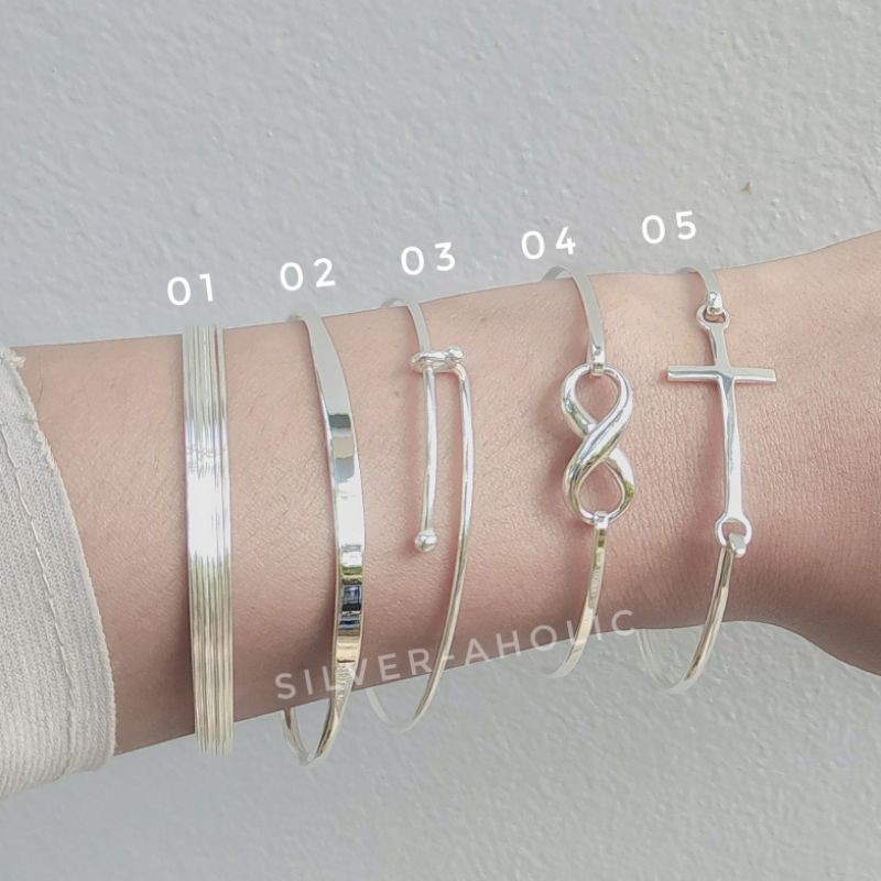 Silver-Aholic กำไลเงินแท้ สไตล์minimal เส้นผ่าศูนย์กลาง 60mm