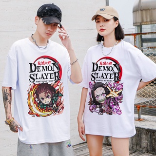 Artees® Demon Slayer เสื้อเชิ้ตสีขาวอะนิเมะ unisex ผู้ชายผู้หญิงเสื้อยืดอินเทรนด์กราฟิกเสื้อยืด lbv