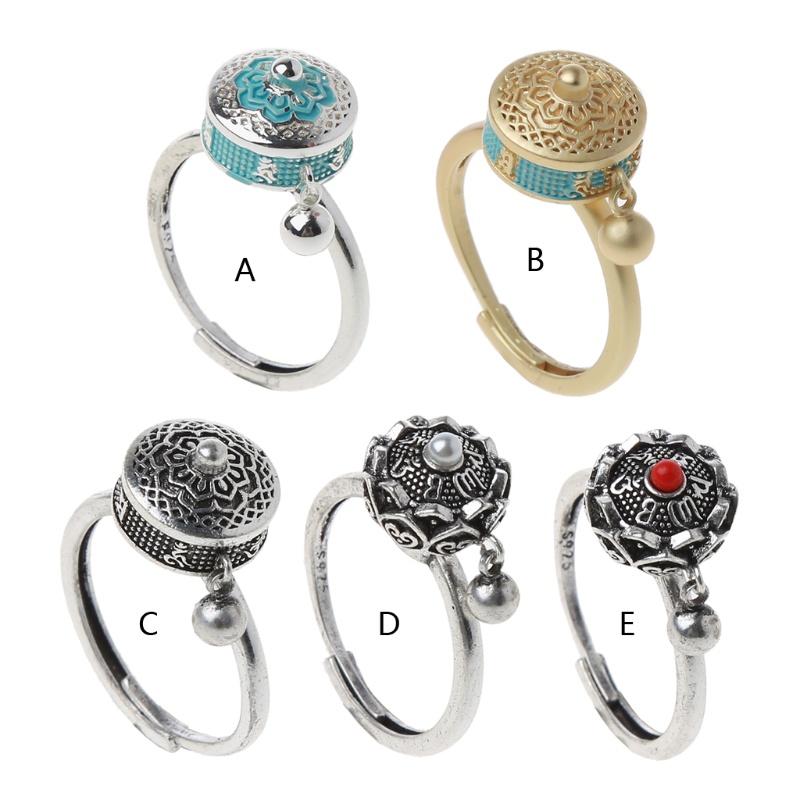 Rotating Rings Buddhist Tibetan Prayer Wheel Ring OM Mantra Lotus Floral Ring