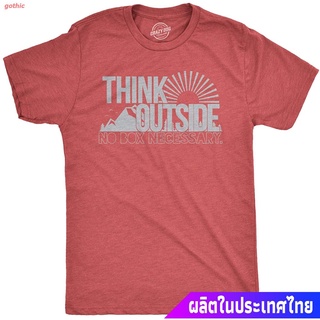 เสื้อยืดผู้ชายและผู้หญิง Mens Think Outside Funny No Box Necessary Hiking Camping Vintage Graphic T Shirt Popular T-shir