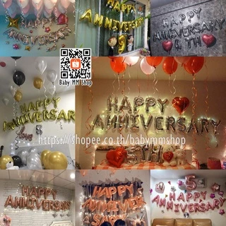 ลูกโป่งและป้ายกระดาษ Happy Anniversary ฟอยล์ฉลองครบรอบ ป้ายแขวน