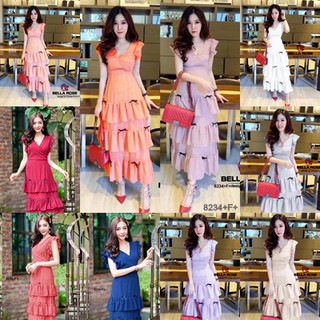 J8234 Dress เดรส ระบาย แต่งริบบิ้น