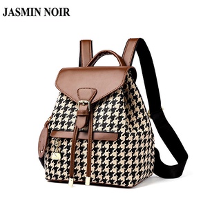 Jasmin NOIR Houndstooth กระเป๋าเป้สะพายหลัง กระเป๋าเดินทาง แบบผูกเชือก พิมพ์ลาย เรียบง่าย สําหรับผู้หญิง