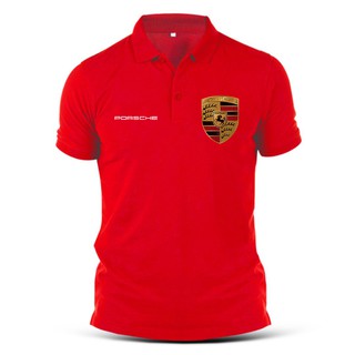 ปอร์เช่Porsche Polo เสื้อโปโลแขนสั้นผ้าฝ้ายพิมพ์ลายสําหรับผู้ชาย