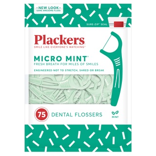 Plackers Micro Mint® Flossers ไหมขัดฟันแบบมีด้ามจับ-ไมโครมิ้นท์ 75 pcs.