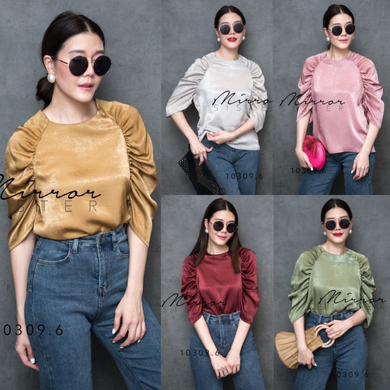 Mirrorsister #10309.6 เสื้อทรงสวย เสื้อแขนพอง ใส่ทำงาน ออกงาน ไปเที่ยว สีสวย เรียบหรู วิงค์ๆ