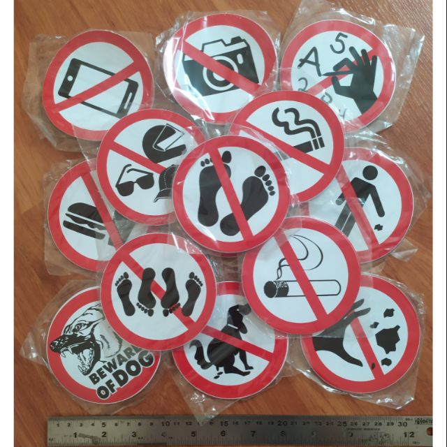 ขายส่ง สติ๊กเกอร์คำเตือน 4" สัญลักษณ์เตือน สัญลักษณ์ห้าม ห้ามเหยียบ ห้ามถ่ายรูป ห้ามโทร ห้ามทิ้งขยะ ห้ามสูบ ห้ามใส่