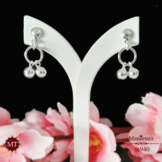 MT ต่างหูเงินแท้ ห่วงกลม ประดับบอล 2ลูก แบบก้านเสียบ ติดหู Solid 925 Sterling Silver Earrings (se940) MT Jewelry มณีธารา