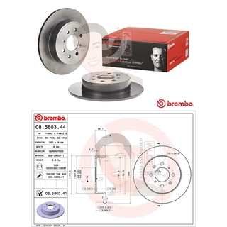 08 5803 41 จานเบรค ล้อ R (ยี่ห้อ BREMBO) รุ่น UV HONDA City 1.5 ปี 2009-2014 /HONDA Civic ไดเมนชั่น 1.7 ปี2001-2005