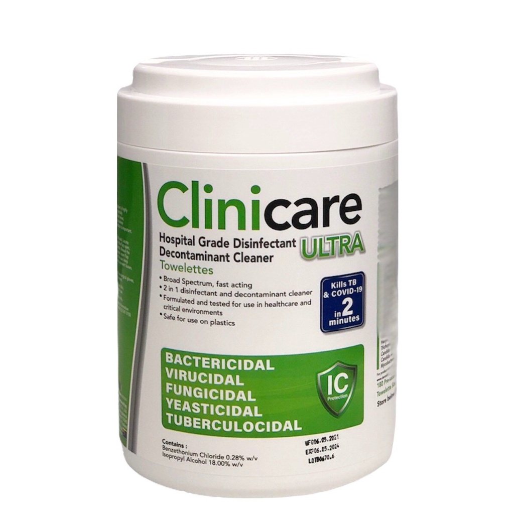 ทิชชู่เปียก ฆ่าเชื้อ Clinicare DL-2944 สีเขียว 180ชิ้น / กระปุก ผ้าเปียกทำความสะอาด Wet wipes, disin