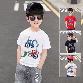 Babykidsเสื้อเด็กคอตตอน100%挖掘机ลายรถตัดดิน2คันเสื้อเด็กผู้หญิงเสื้อเด็กผู้ชาย