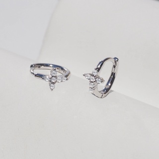 Silvermatters ต่างหูห่วงคริสตัลไม้กางเขน (The Angel Cross with Crystal Huggie Hoop Earrings)