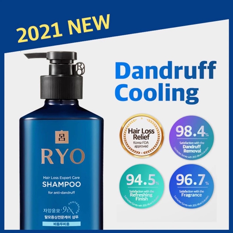 Ryo Hair Loss Care Shampoo Anti Dandruff Care แชมพูสูตรลดรังแค (Blue) 400ml.