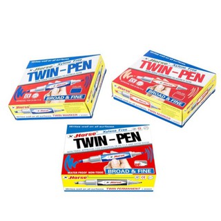 ปากกาเคมี 2 หัว ตราม้า#ปากกาเคมี ตราม้า#ปากกาเคมี 2 หัว 12ด้าม/1กล่อง มีให้เลือก 3สี