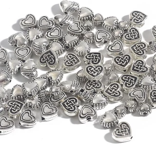CHARMS ลูกปัดรูปหัวใจโบราณสีเงินสําหรับทําเครื่องประดับ 20-50 ชิ้น